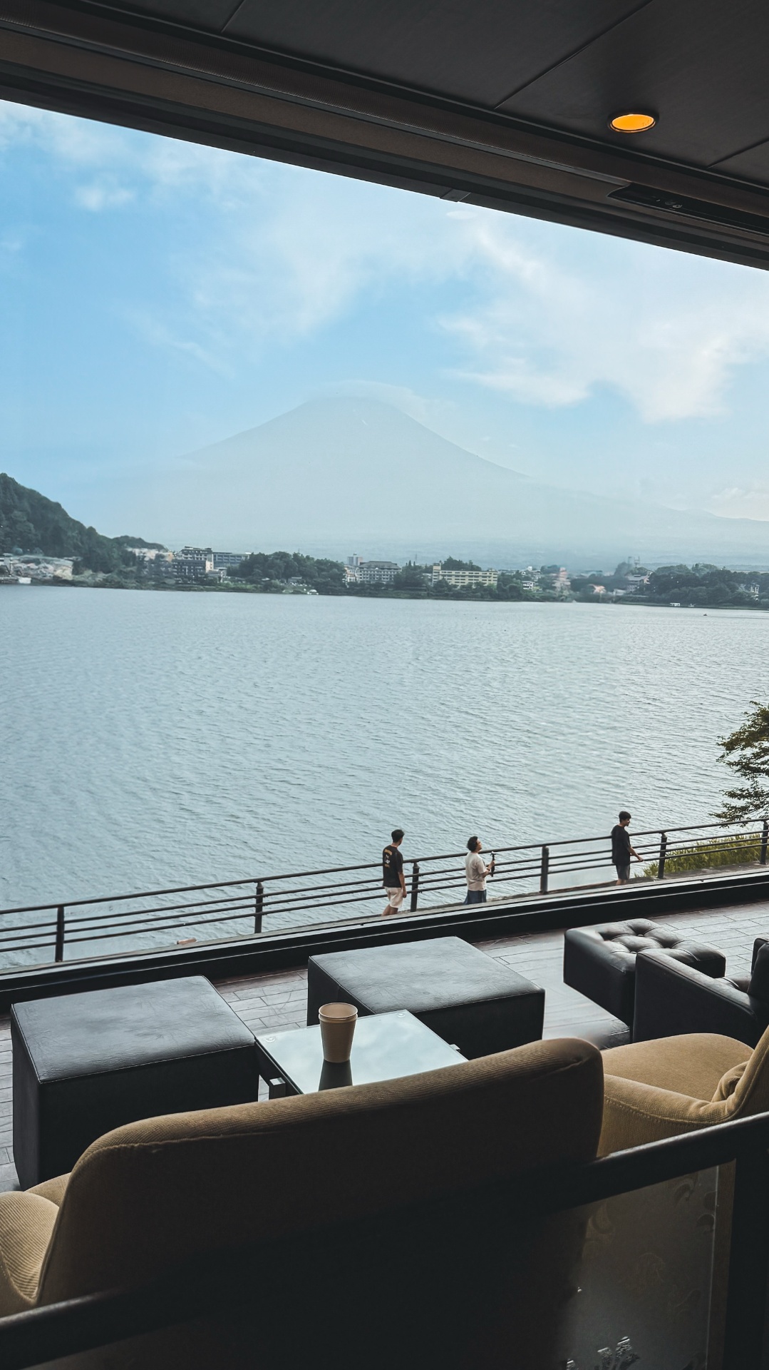 Lake Kawaguchiko and Mount Fuji from the Ubuya ryokan lounge