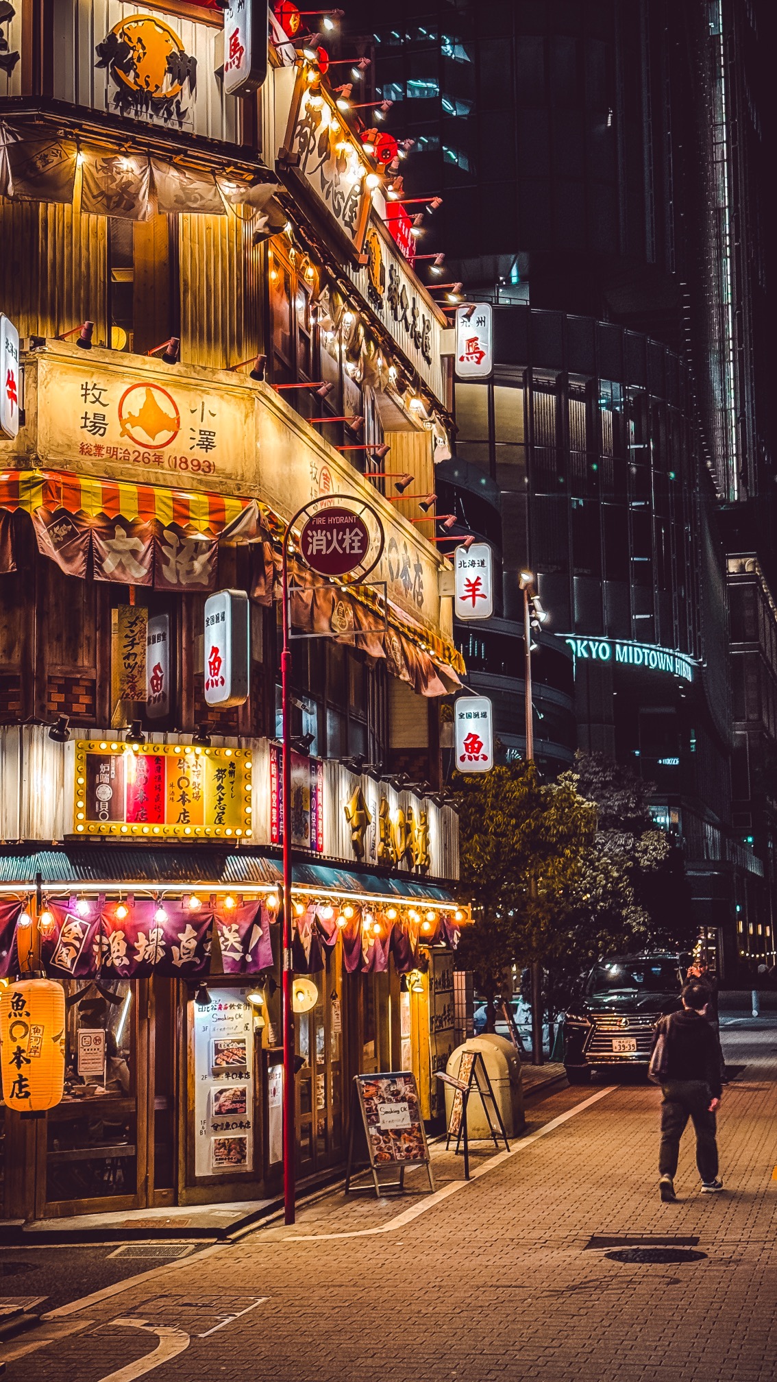 Urban Tokyo pedestrian street with busy commercial district activity