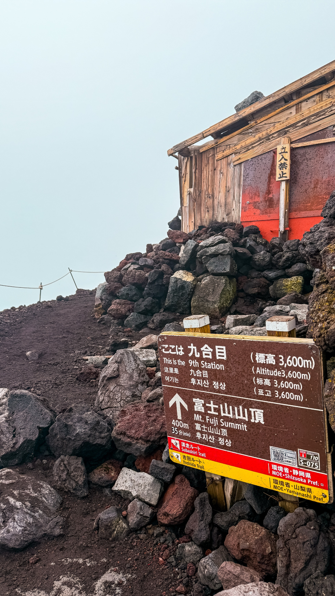 Sign at the 9th Station, 3,600 m, marking 400 m to the summit