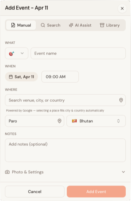 Add event manually